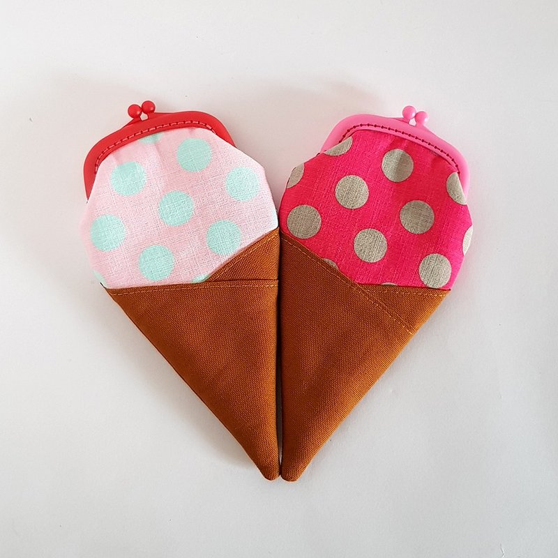 【Off-season sale】我爱樱花冰淇淋/塑胶口金笔袋 - 铅笔盒/笔袋 - 棉．麻 粉红色