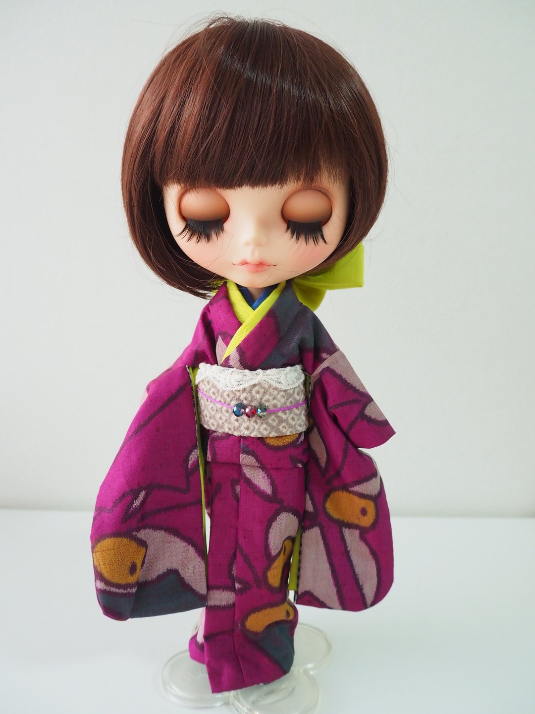 Nostalgic and cute Meisen kimono - 玩偶/公仔 - 丝．绢 紫色