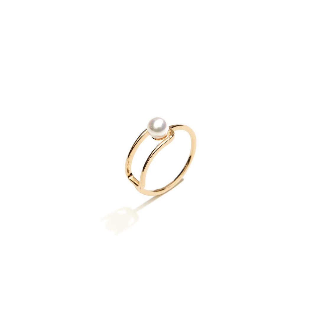 简约珍珠戒指 925银厚镀18K金 Merge Pearl Ring - 戒指 - 纯银 金色