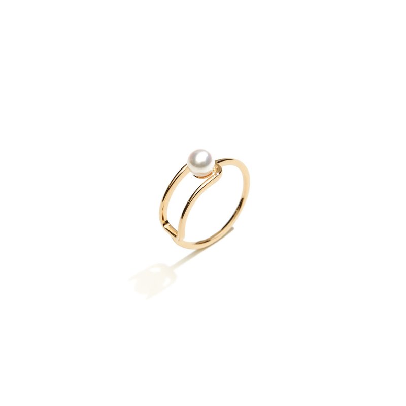 简约珍珠戒指 925银厚镀18K金 Merge Pearl Ring - 戒指 - 纯银 金色