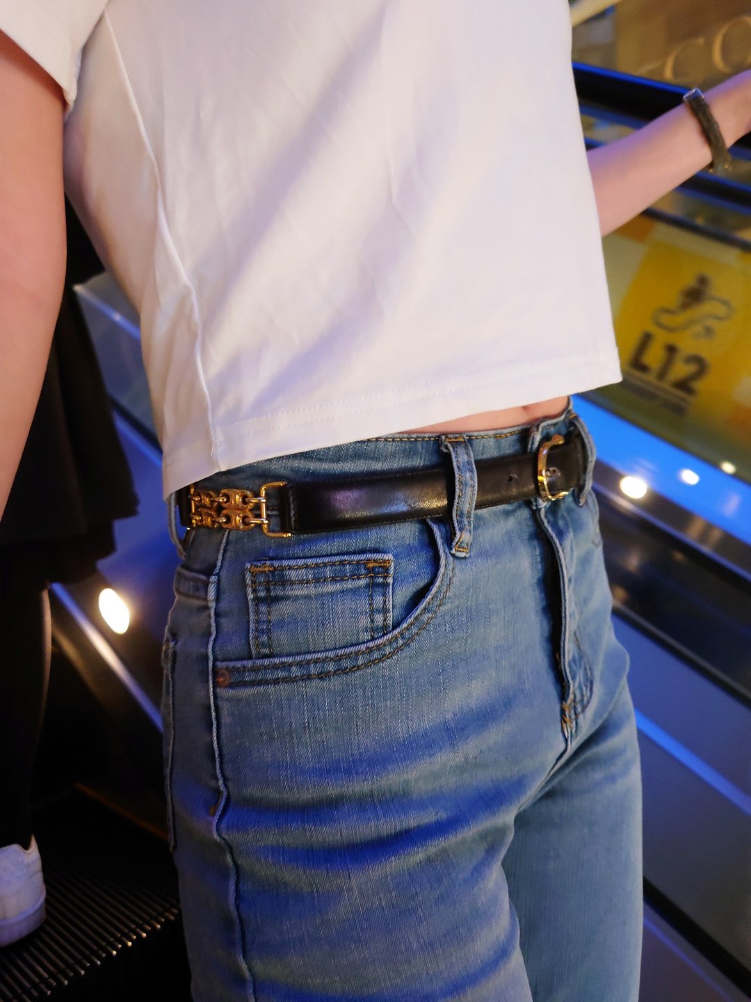中古孤品 CELINE 凯旋门 金链条 黑金腰链 腰带皮带 belt 65码 - 皮带/腰带 - 真皮 黑色