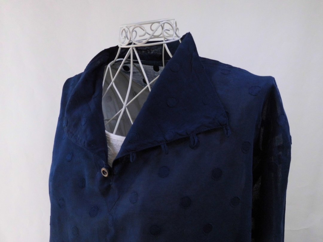 Indigo dyed, transparent cotton blouse, Japan Blue - 女装衬衫 - 棉 蓝色