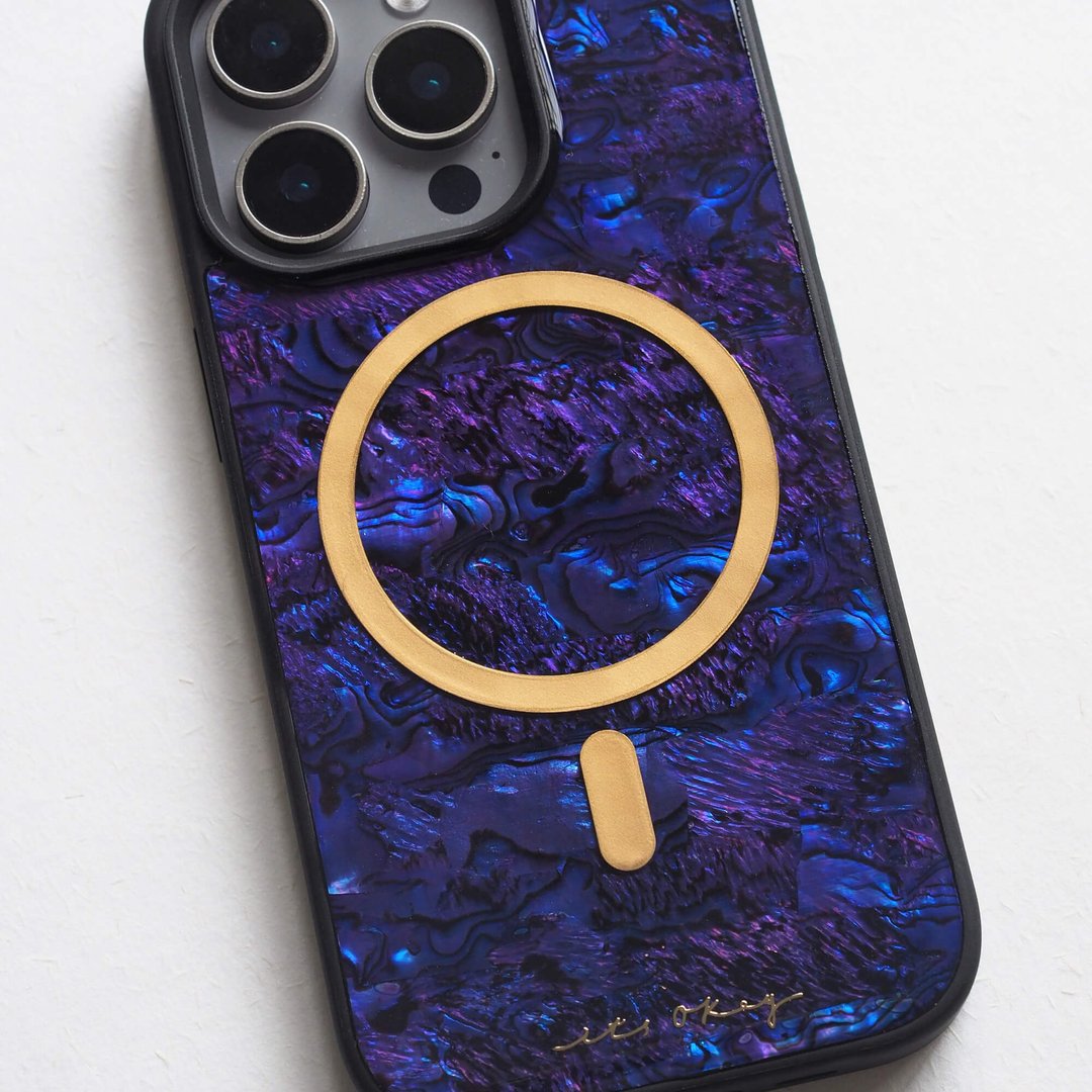 紫色 鲍鱼贝壳 磁吸手机壳 适用iPhone16,15,14,13,12,11Pro Max - 手机壳/手机套 - 贝壳 紫色