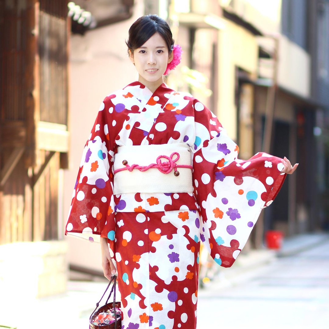 日本 和服 日本染色 梭织 女性 浴衣 腰封 2件组 F x63-04 yukata - 其他 - 棉．麻 红色