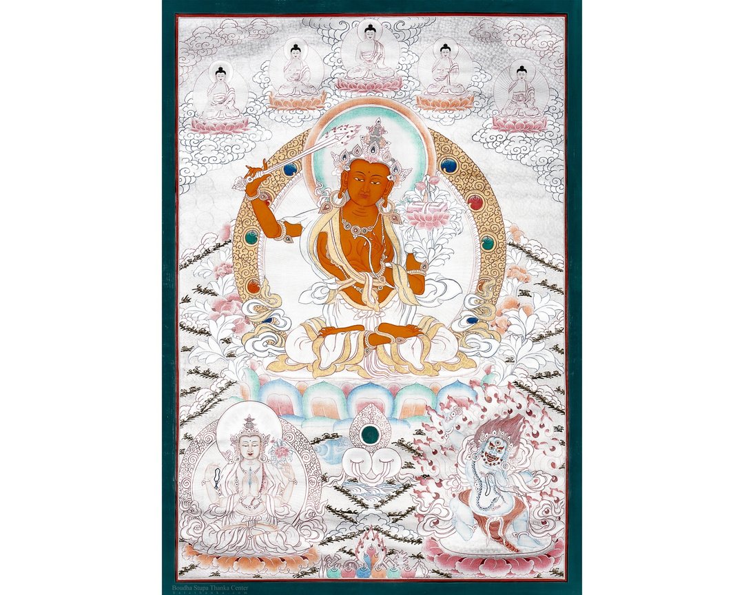 神圣文殊菩萨唐卡 | 西藏艺术 促进洞察与智慧 - 墙贴/壁贴 - 其他材质 多色