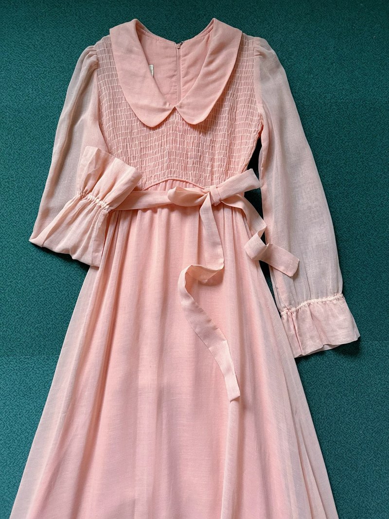 Candi Jones1970s品牌 少女古董橘棉纱草原风长裙 - 洋装/连衣裙 - 棉．麻 