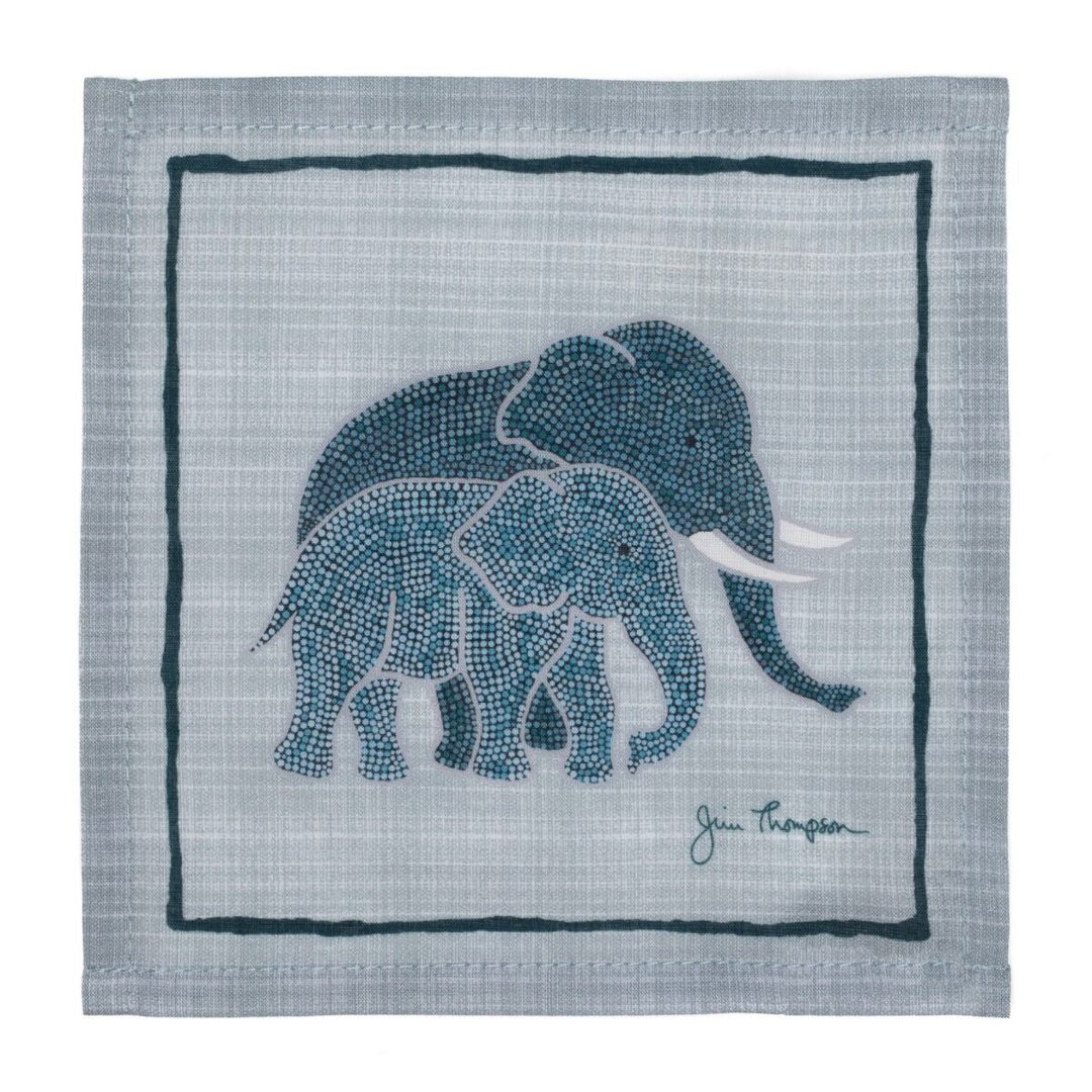 泰国 杯垫 (4入) Elephants Cotton Coasters - Blue - 餐垫/桌巾 - 棉 蓝色