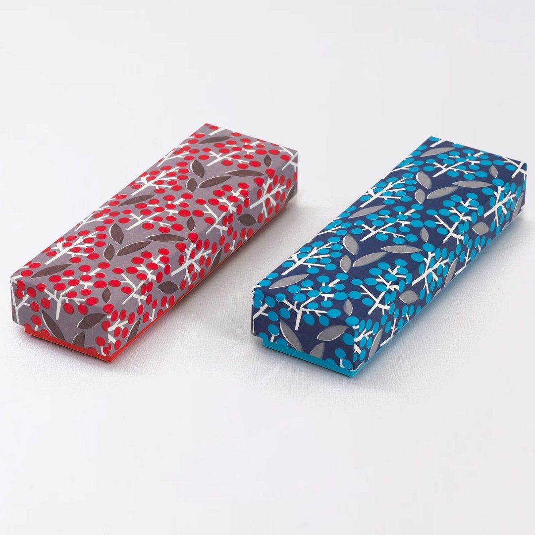 京都 笔袋 和纸 贴面盒 日本制造 和风图案 文具 时尚 可爱 - 铅笔盒/笔袋 - 纸 红色