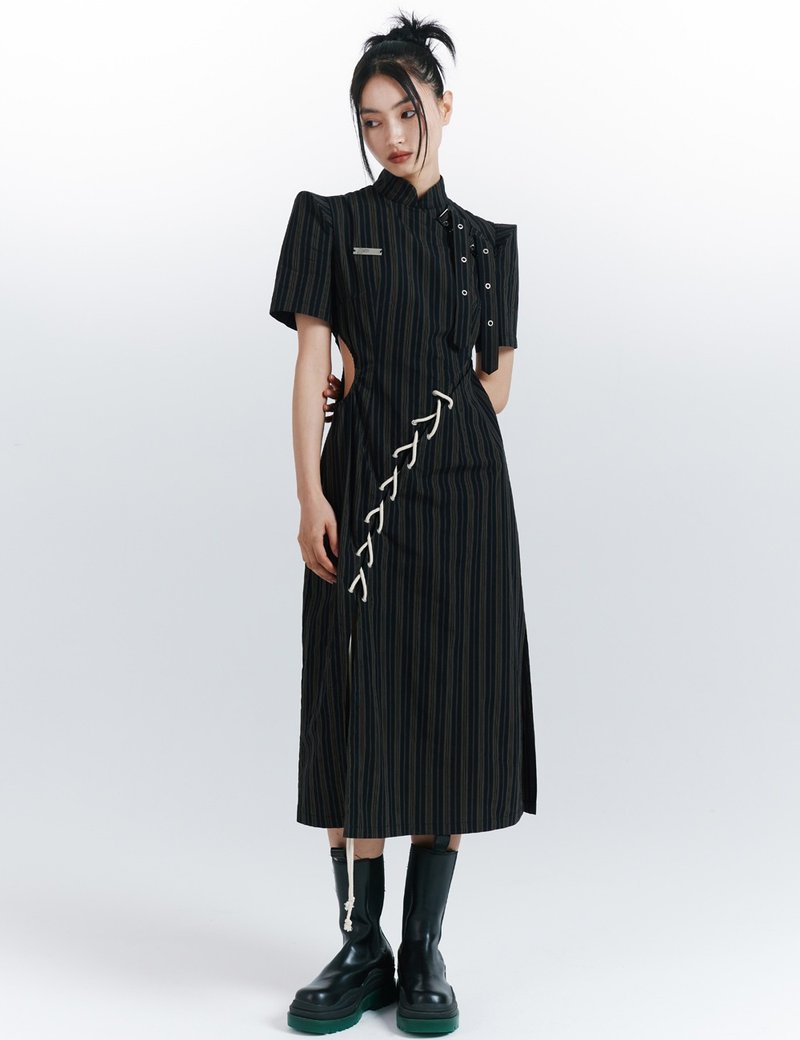 UF9193原创春夏款改良版新中式纯棉条纹旗袍连衣裙洋装 - 洋装/连衣裙 - 棉．麻 