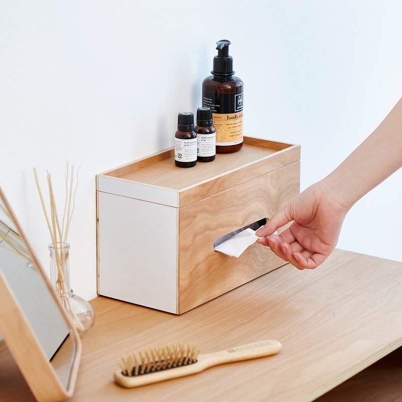 日本ideaco 原木纸巾面纸两用盒 - 收纳用品 - 木头 卡其色