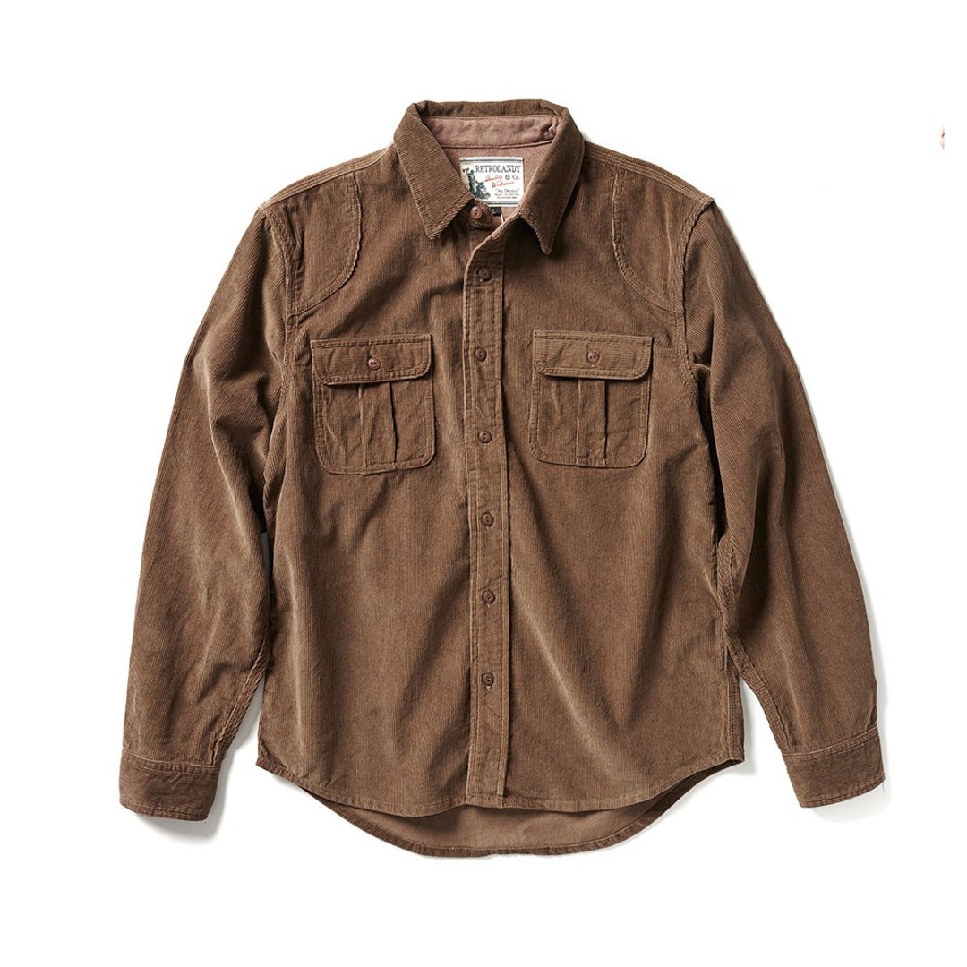 Corduroy Work Shirt - 褐色 Olive - 男装衬衫 - 棉 