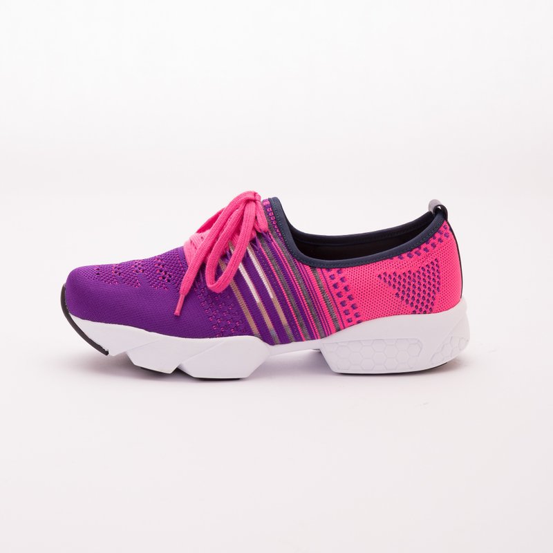 大码女鞋41-45 台湾制造时尚运动风假绑带休闲鞋3.5cm 紫色 - 女款休闲鞋 - 其他人造纤维 紫色