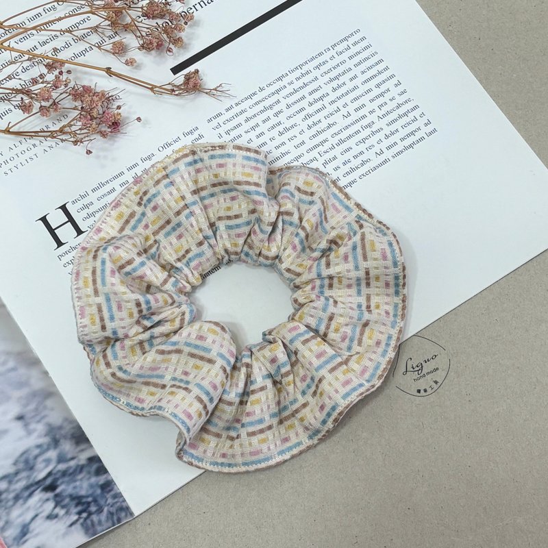 简约编织小香风 | 可爱花朵 | 大肠圈 - 发饰 - 棉．麻 粉红色