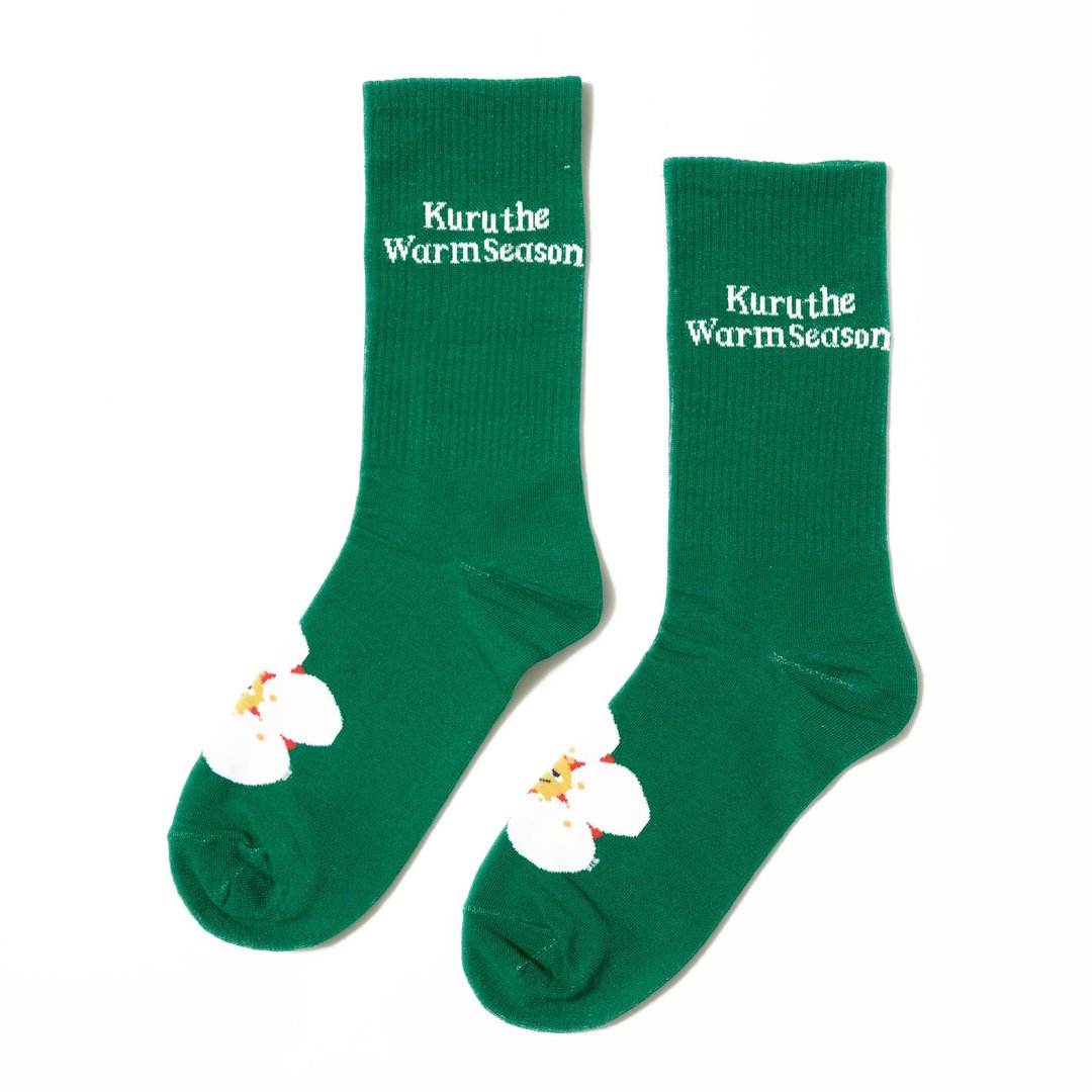 SOCKS 绿底白梅/联名款/设计袜/男女适用 - 袜子 - 棉 绿色