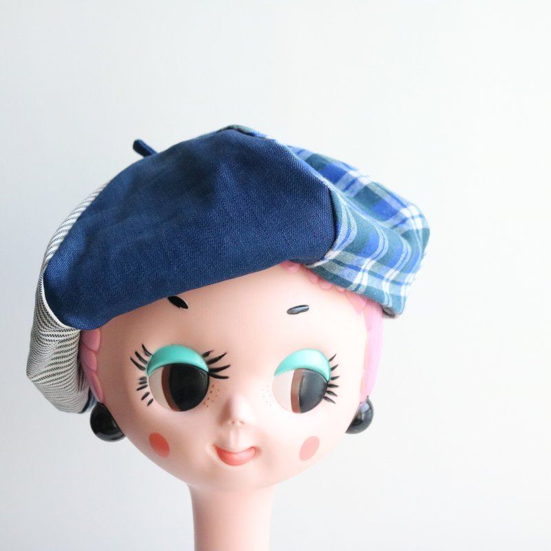 (新布) 拼布 手工双面六角帽子 画家帽 - 帽子 - 其他材质 蓝色