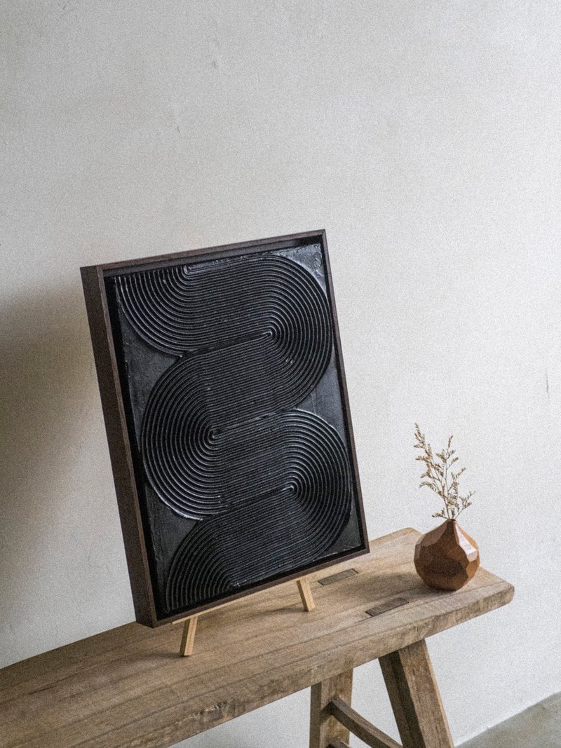 极简石膏画【黑黑】中+框  / 库存 / 纯手工 - 画框/相框 - 水泥 黑色