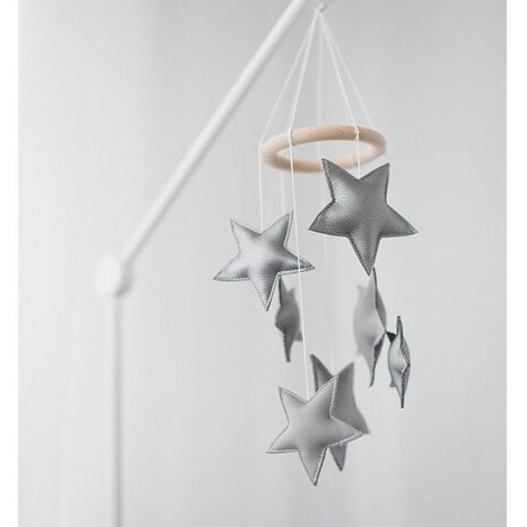 Mixed Grey White Small STAR Nursery Mobile - grey baby mobile hanging - 婴儿床上用品 - 其他材质 银色