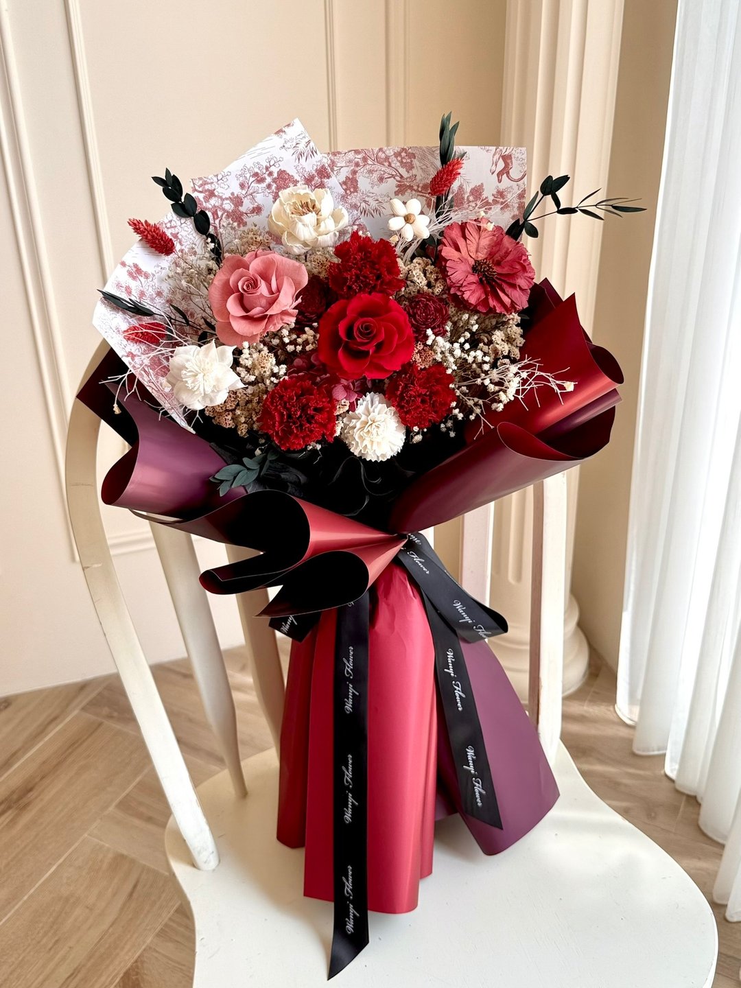 暖心绽放康乃馨大花束 母亲节花束 干燥花 永生花 玫瑰花 - 干燥花/捧花 - 植物．花 红色