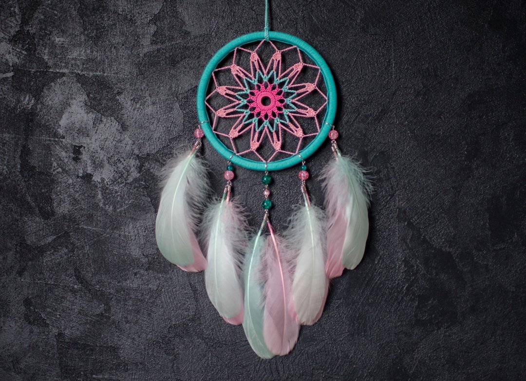 Floral mandala dreamcatcher pink with mint dreamcatcher, ドリームキャッチャー, นักล่าฝัน - 墙贴/壁贴 - 绣线 粉红色
