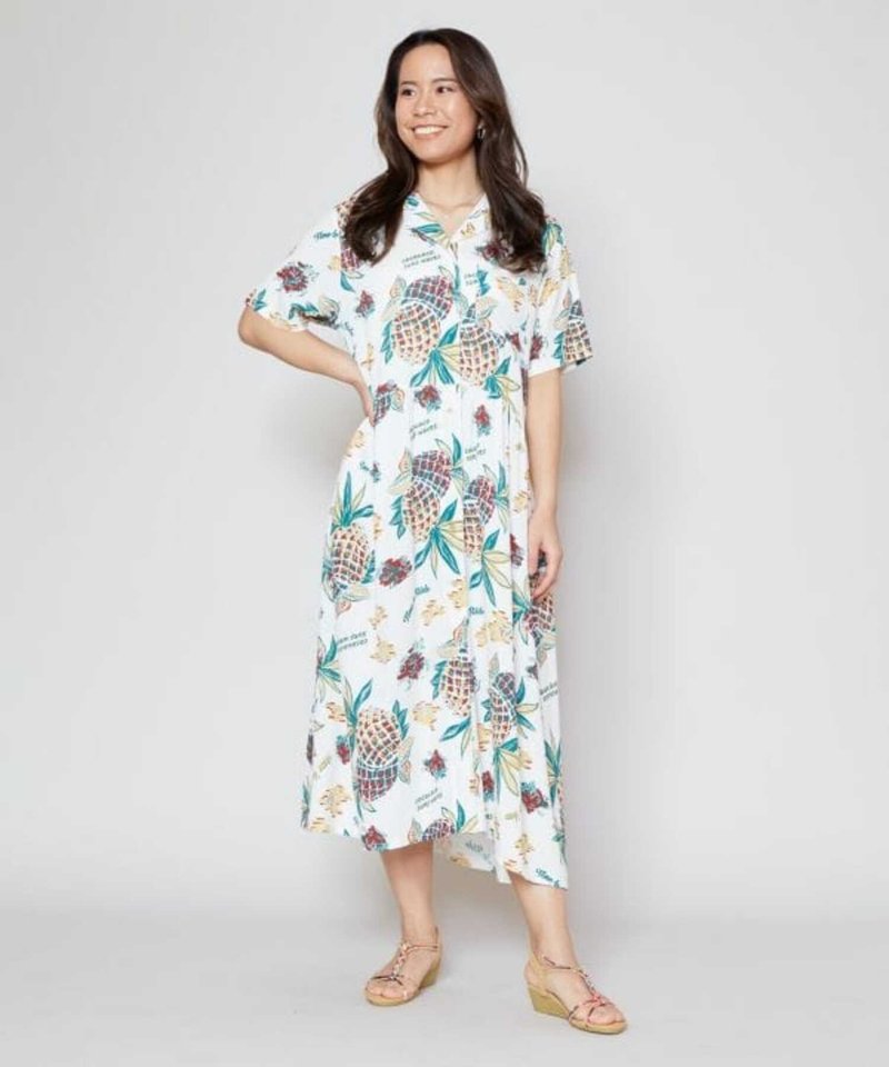 【热门预购】复古手绘插画夏威夷短袖长版衬衫洋装 (3色)4CH-4209 - 洋装/连衣裙 - 其他材质 