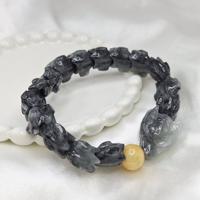 冰润乌鸡 神龙骨手串 手珠 珠串 | 天然缅甸玉A货翡翠 - 手链/手环 - 玉石 