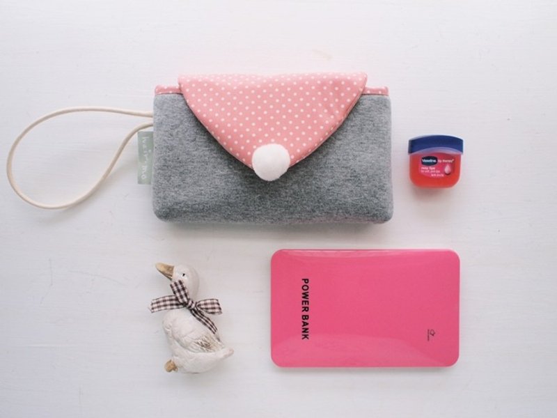 三角信封简约手提拉链相机包-灰+橘红点(单眼/类单眼/行动电源) - 相机包/相机袋 - 棉．麻 粉红色