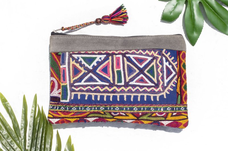 手工真皮零钱包/收纳包/手机包/耳机收纳袋/化妆包-印度手工刺绣 - 化妆包/杂物包 - 真皮 多色