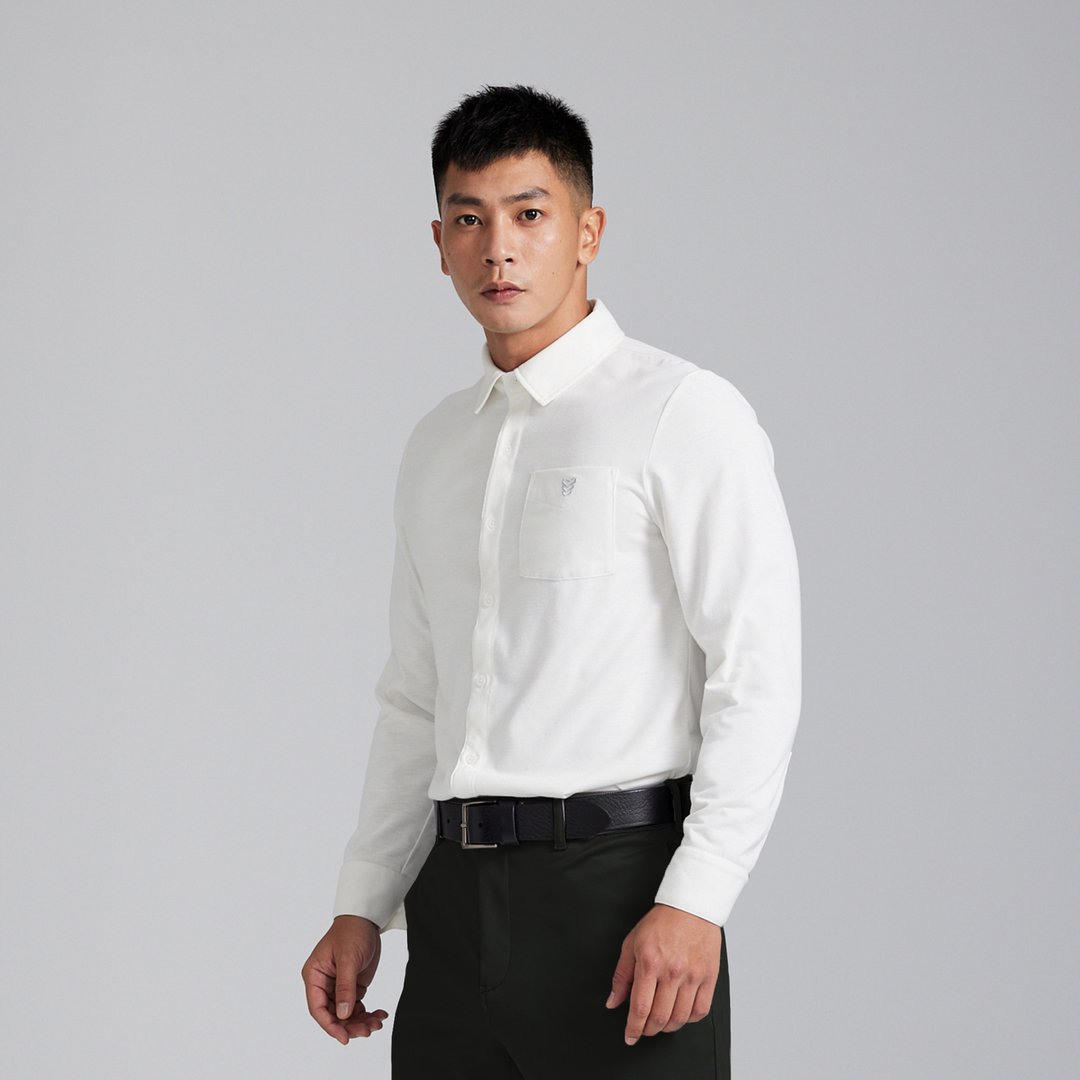 TCool 棉感男士衬衫 - 男装衬衫 - 聚酯纤维 白色