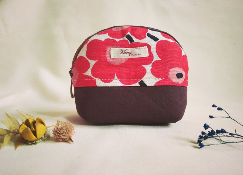 芬兰红色花花零钱包(限定) - 零钱包 - 棉．麻 红色