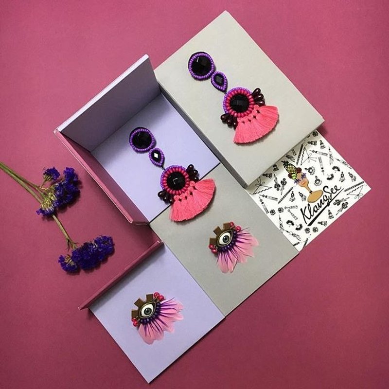 earrings: donut no.3 + Mong-Rang - 耳环/耳夹 - 其他材质 粉红色