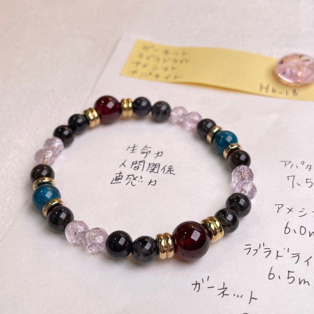 石榴石 紫晶 磷灰石 天然能量 手作礼物 日本制 水晶手链 - 手链/手环 - 水晶 紫色