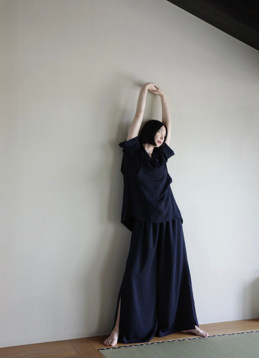 限量点点套装 - 女装衬衫 - 聚酯纤维 蓝色