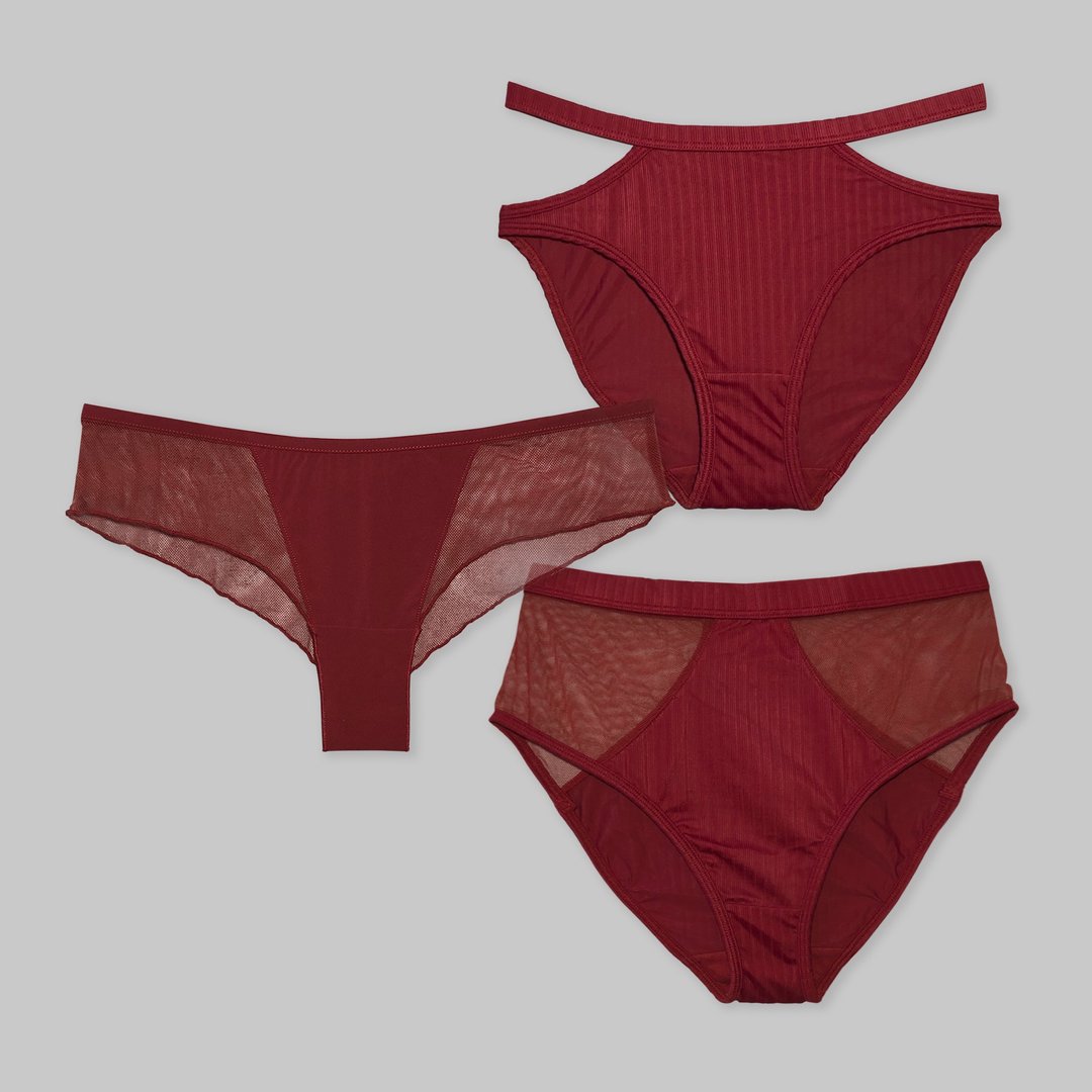 【福袋】ornoir.co 红色 Maroon 内裤福袋 - 女士内衣裤 - 聚酯纤维 红色