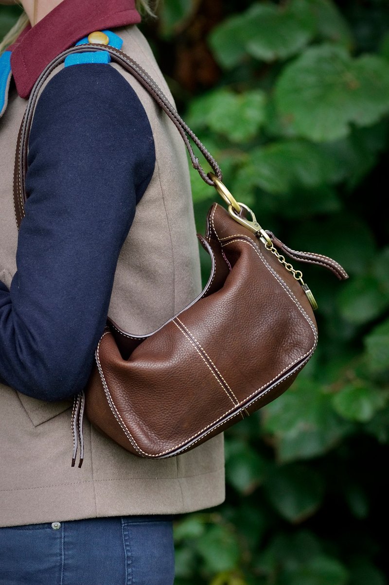 Handmade, Leather Shoulder Bag, Soft Leather Purse, Slouchy Hobo Bag, - 手提包/手提袋 - 真皮 咖啡色