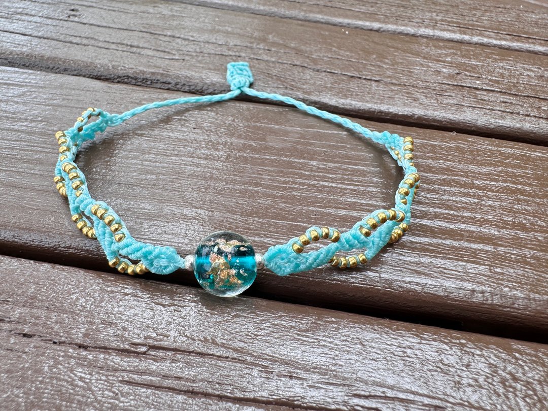 230323 Macrame 南美蜡线 琉璃珠 手链 - 手链/手环 - 半宝石 蓝色