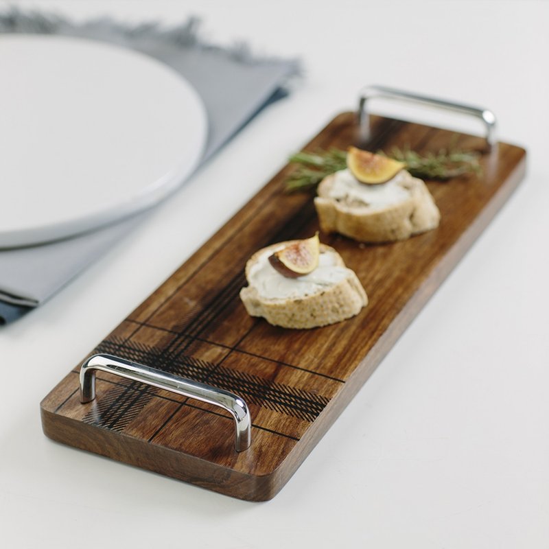 英国Selbrae House 印度油木格纹附把手42厘米长砧板/餐板/展示板 - 托盘/砧板 - 木头 咖啡色