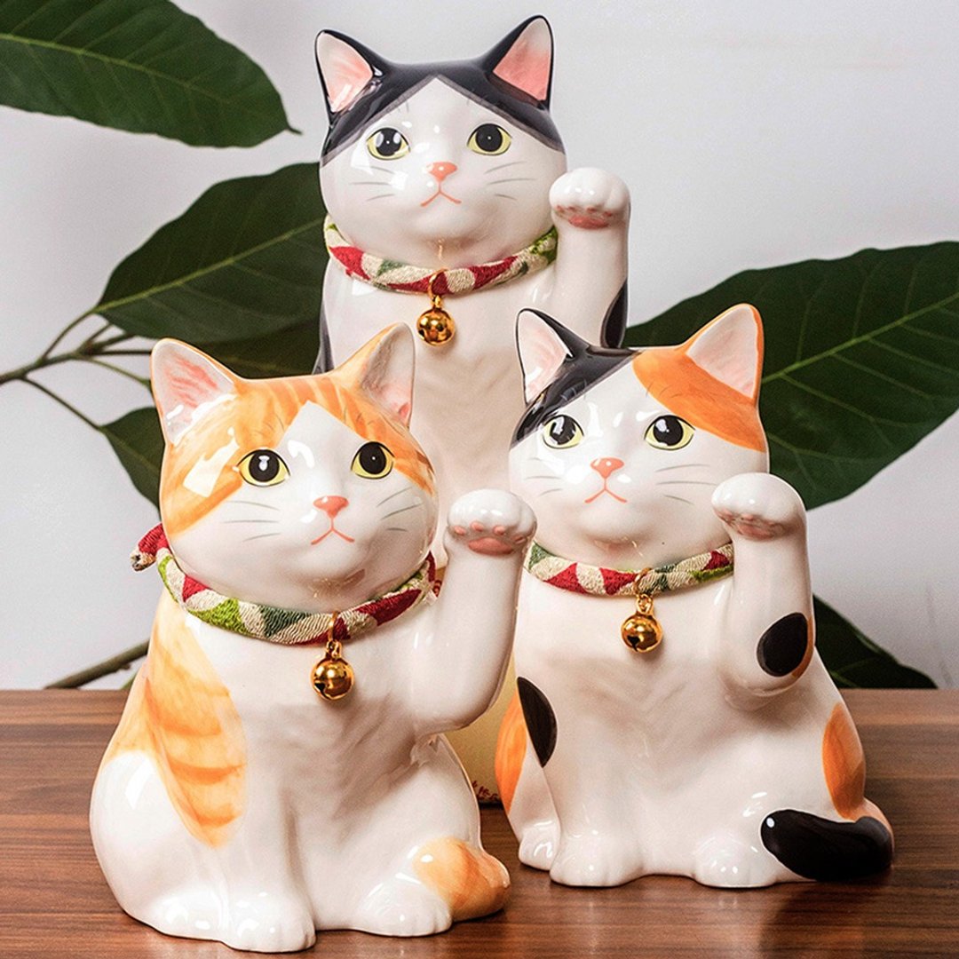 日本药师窑祈福可爱猫陶瓷创意桌面玄关家居摆件开业生日乔迁礼品 - 摆饰 - 瓷 