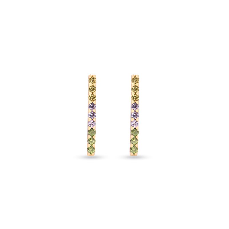 长方形锆石纯银镀金耳环 (一对) - 耳环/耳夹 - 纯银 多色