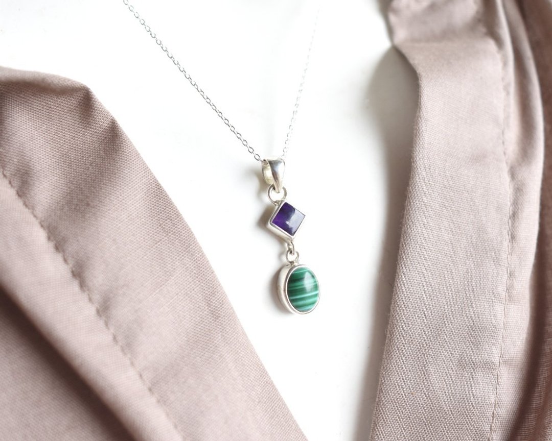 Malachite and amethyst pendant top - 项链 - 宝石 绿色