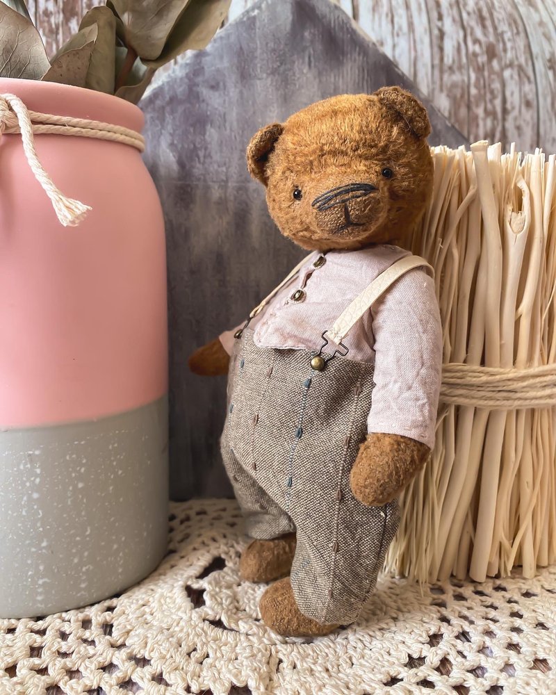 Teddy bear OOAK, teddy handmade, teddy bear artist - 玩偶/公仔 - 其他金属 咖啡色