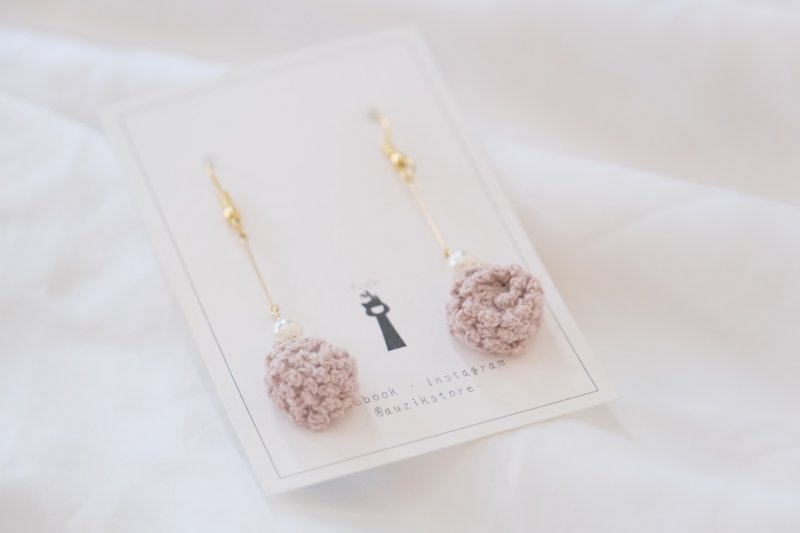 日本镀金 | 棉线钩织花耳环 | 淡红藤 - 耳环/耳夹 - 棉．麻 