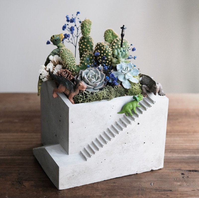 多肉植物阶梯水泥盆栽 硅胶模灌水泥 手作课程 七夕婚礼 男友礼物 - 植栽 - 水泥 