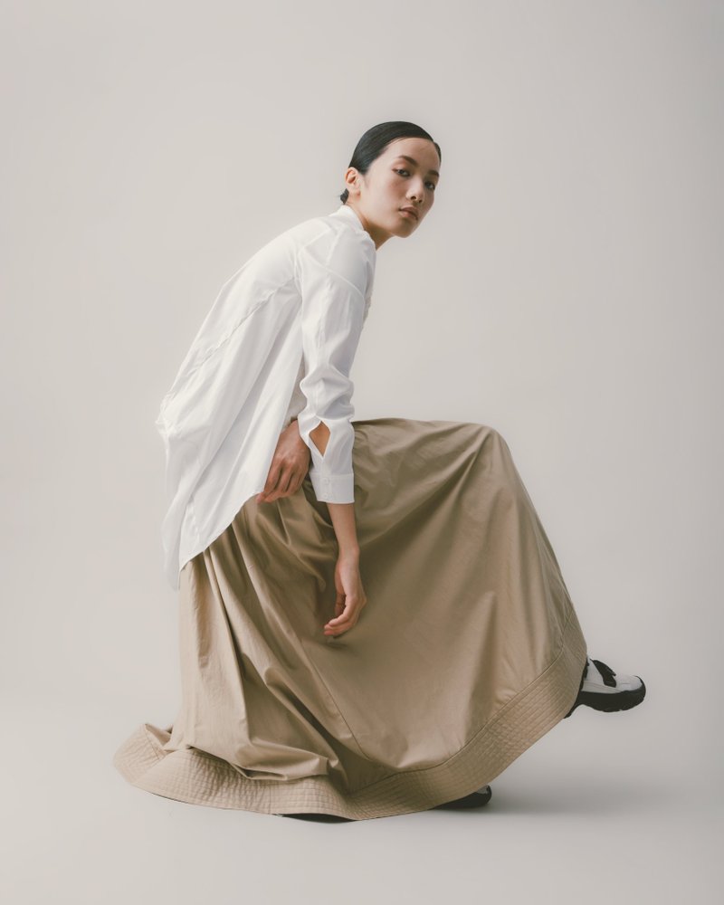 UUIN_卡其色细褶长裙 - 裙子 - 棉 卡其色