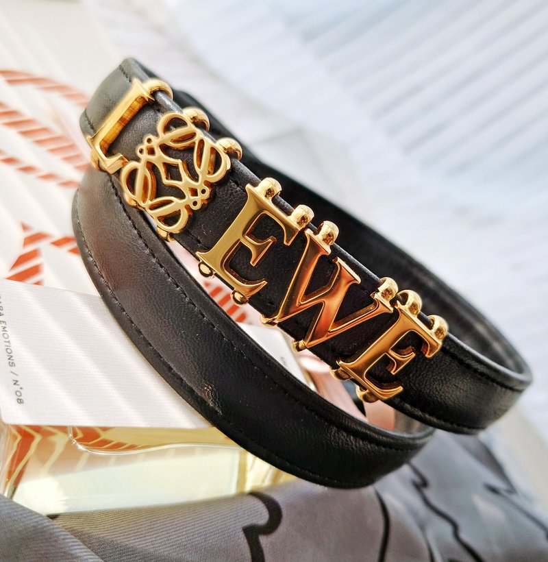 中古孤品 Loewe 字组可移动 Nappa羊皮 绝版黑金 幼腰带皮带 belt - 皮带/腰带 - 真皮 黑色