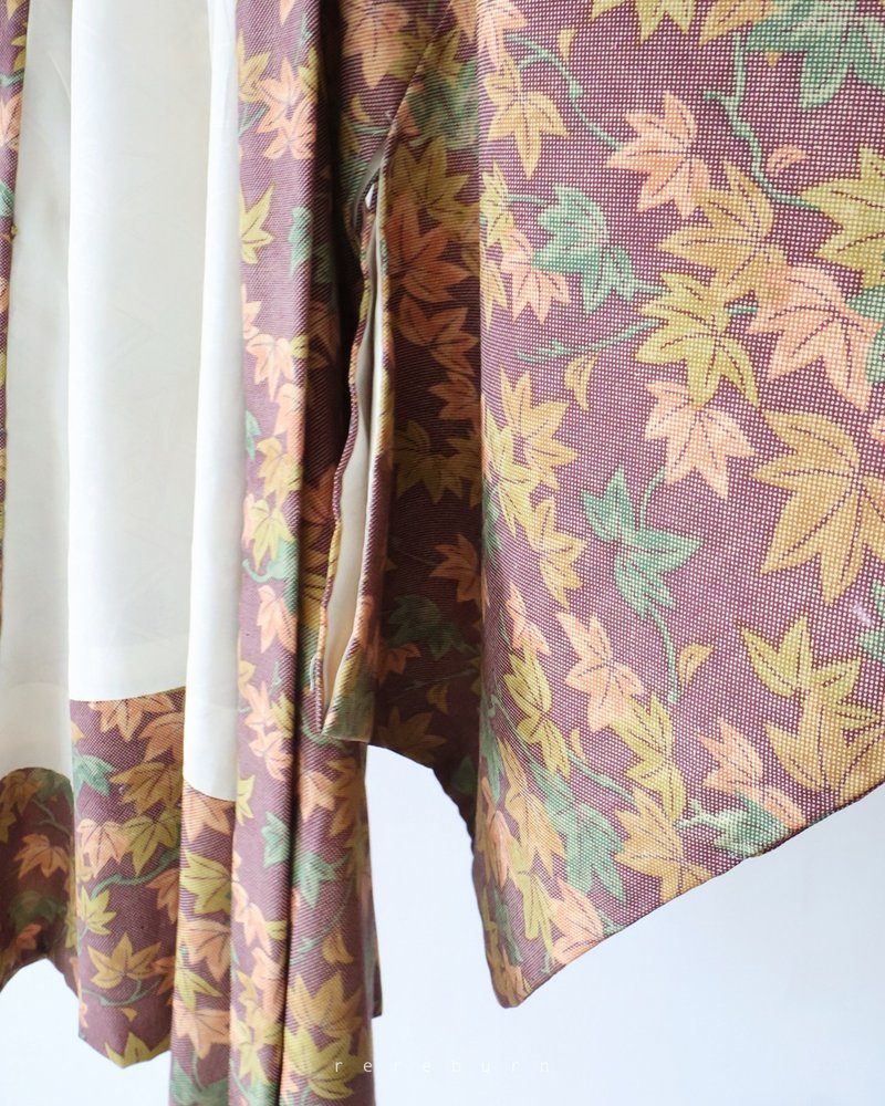 日本制和风枫叶印花紫色古着羽织和服外套 - 女装休闲/机能外套 - 聚酯纤维 