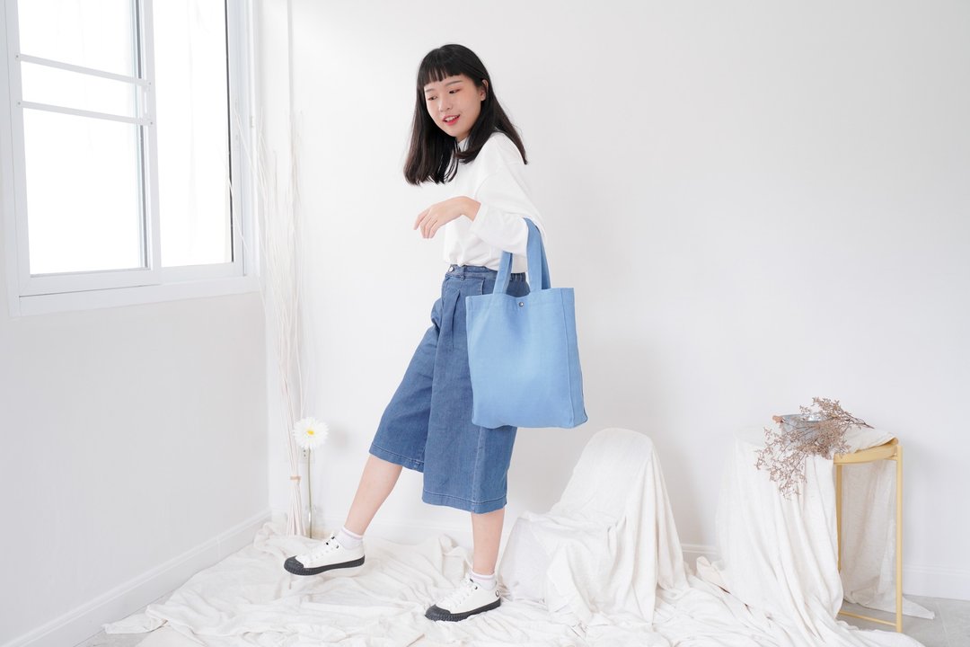 Casual Linen Tote Bag (Air Force Blue) - 手提包/手提袋 - 亚麻 蓝色