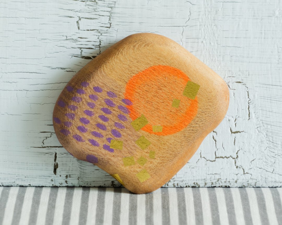 Abstract Hand Painted Wood Pocket Mirror (neon orange) - 彩妆刷具/镜子/梳子 - 木头 橘色