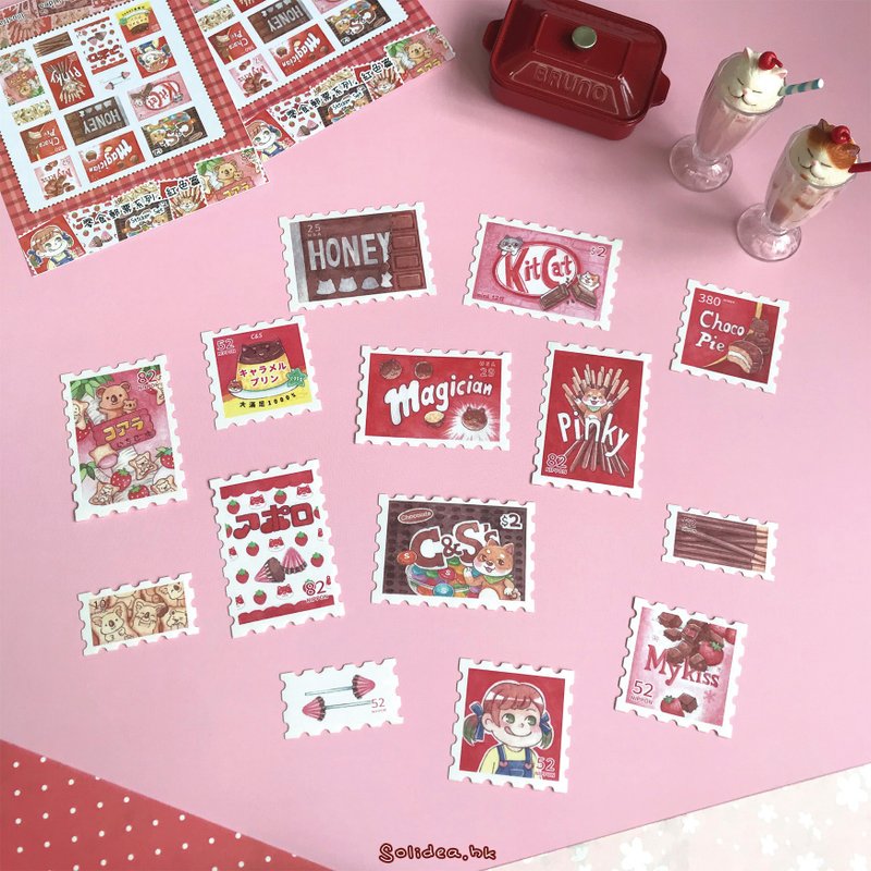 零食邮票系列。红色篇  14张入贴纸包 - 贴纸 - 纸 红色