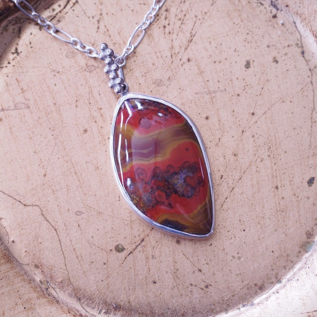 天然战国红玛瑙 手工纯银项链 Natural Red Agate - 项链 - 半宝石 红色