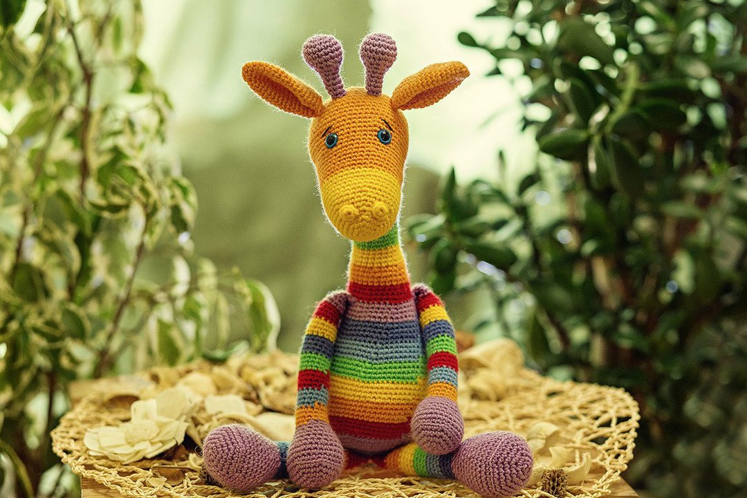 Crochet giraffe stripe, Crochet giraffe, knitted giraffe, Big soft giraffe - 玩具/玩偶 - 羊毛 多色
